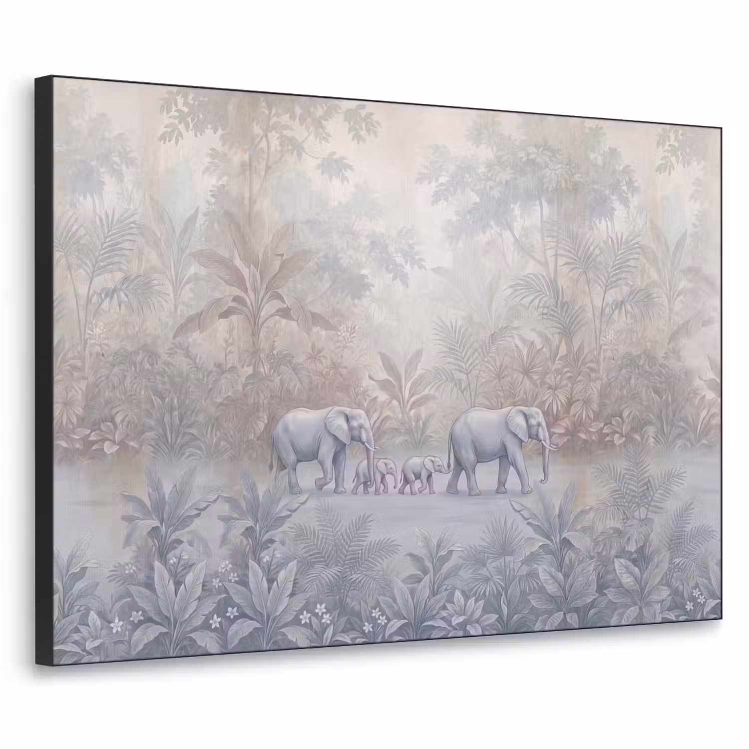 Olifant - Familie - Jungle - Illustratie - Grijs Textielframe zwart klein -3d