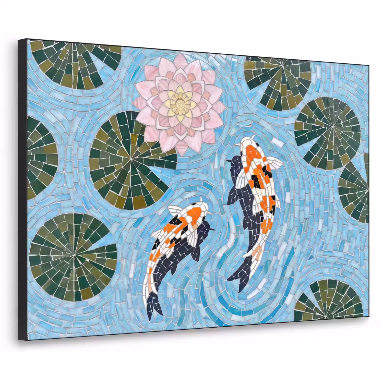 Vis - Water - Natuur - Mozaïek - Blauw Textielframe zwart klein -3d
