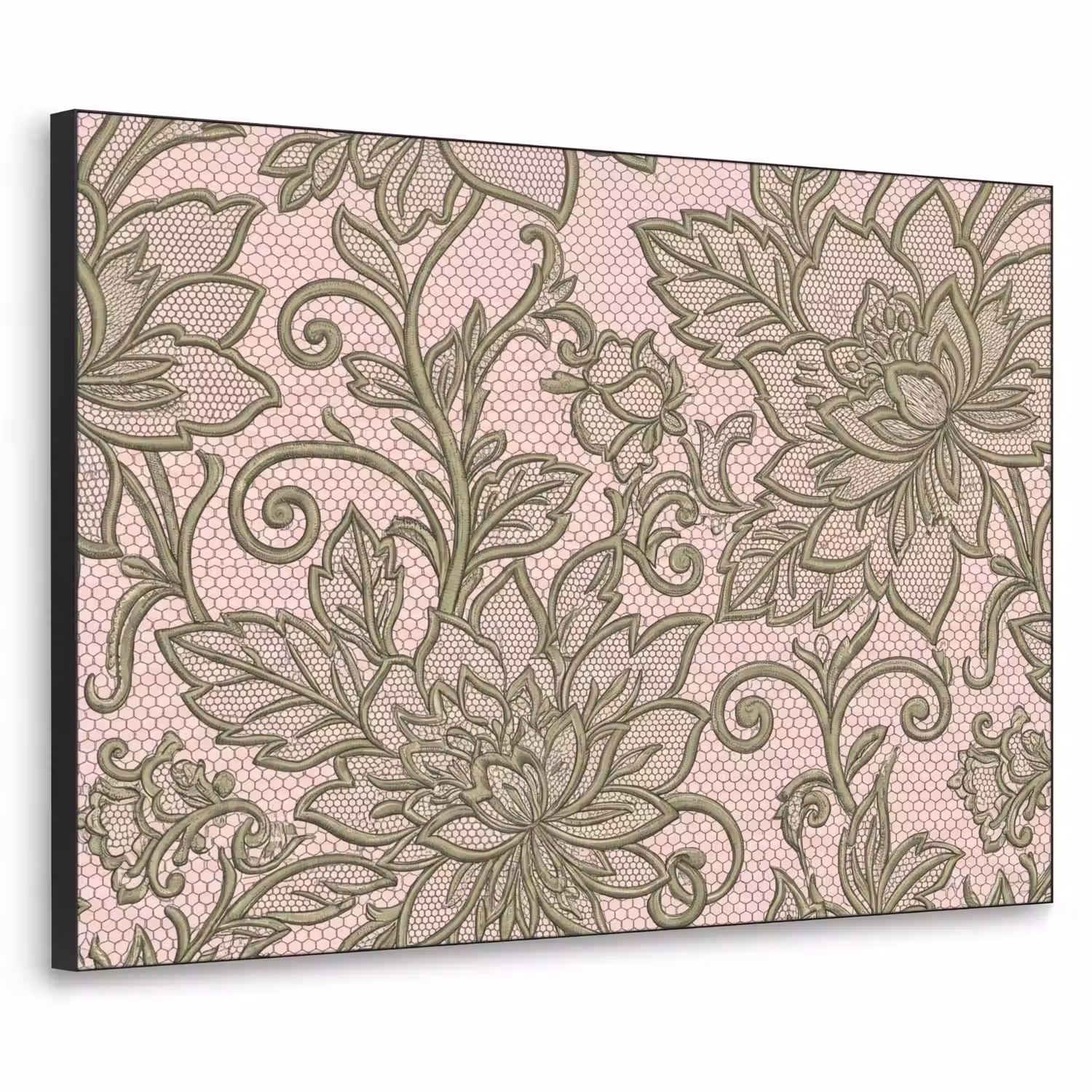 Bloemen - Kant - Patroon - Klassiek - Groen Textielframe zwart klein -3d