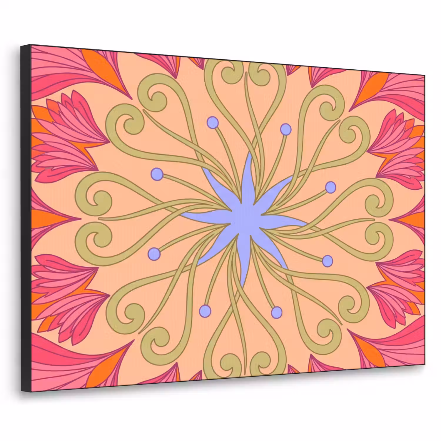 Bloemen - Patroon - Abstract - Roze - Decoratief Textielframe zwart klein -3d