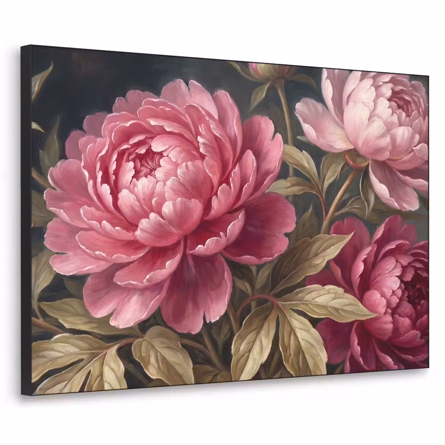 Bloemen - Roze - Klassiek - Natuur Textielframe zwart klein -3d