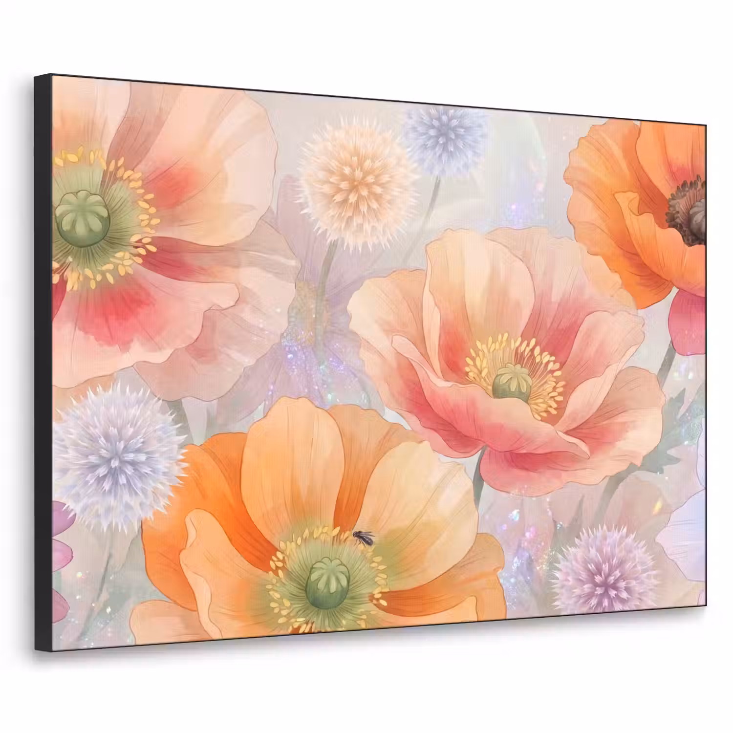 Bloemen - Aquarel - Natuur - Modern - Kleurrijk Textielframe zwart klein -3d