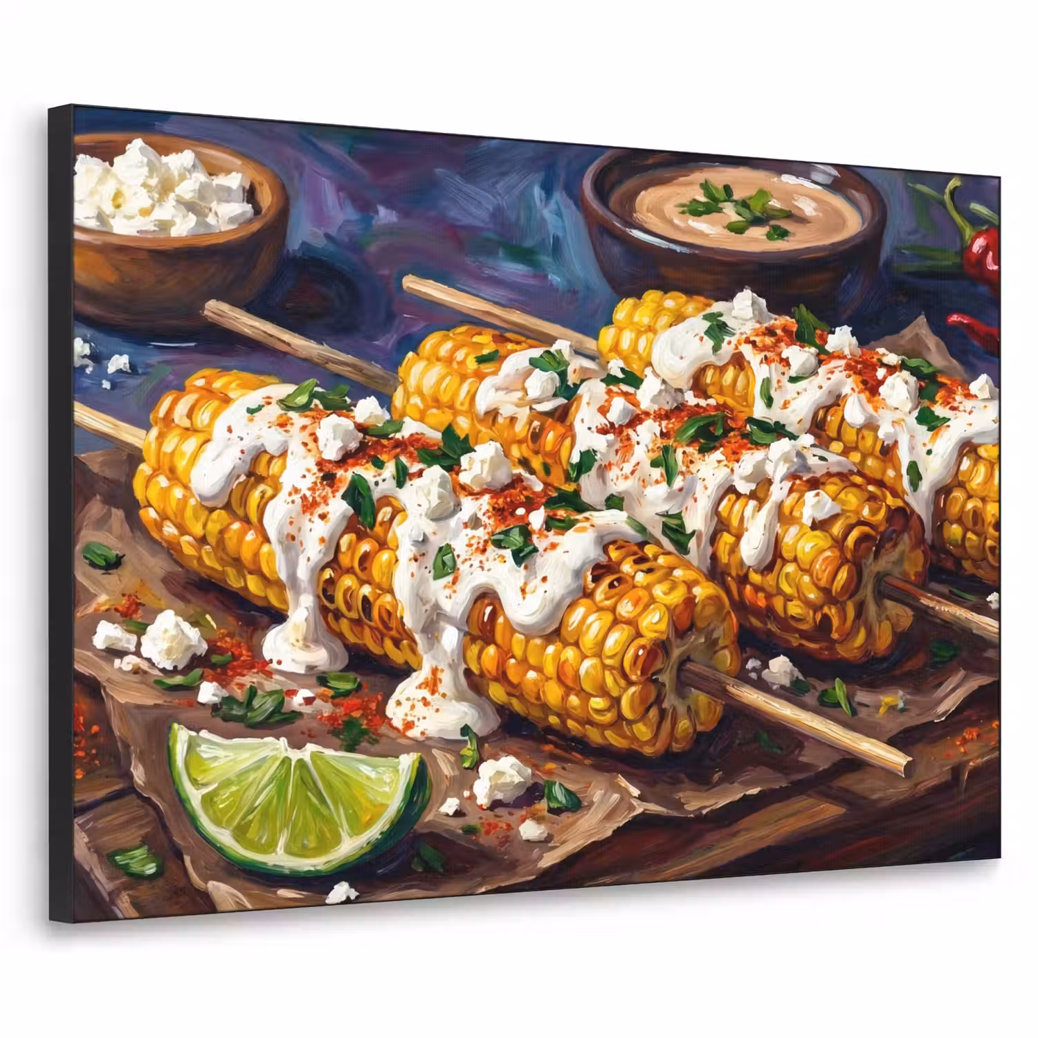 Eten - Maïs - Saus - Geschilderd - Geel Textielframe zwart klein -3d