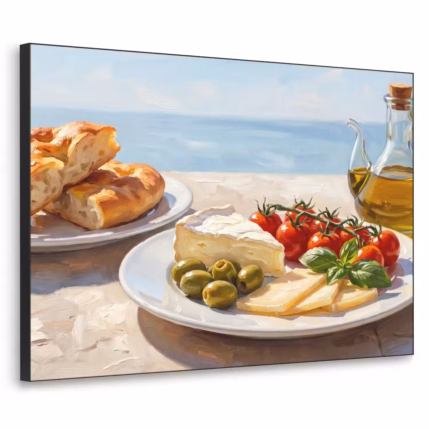 Eten - Middellandse Zee - Natuur - Geschilderd Textielframe zwart klein -3d