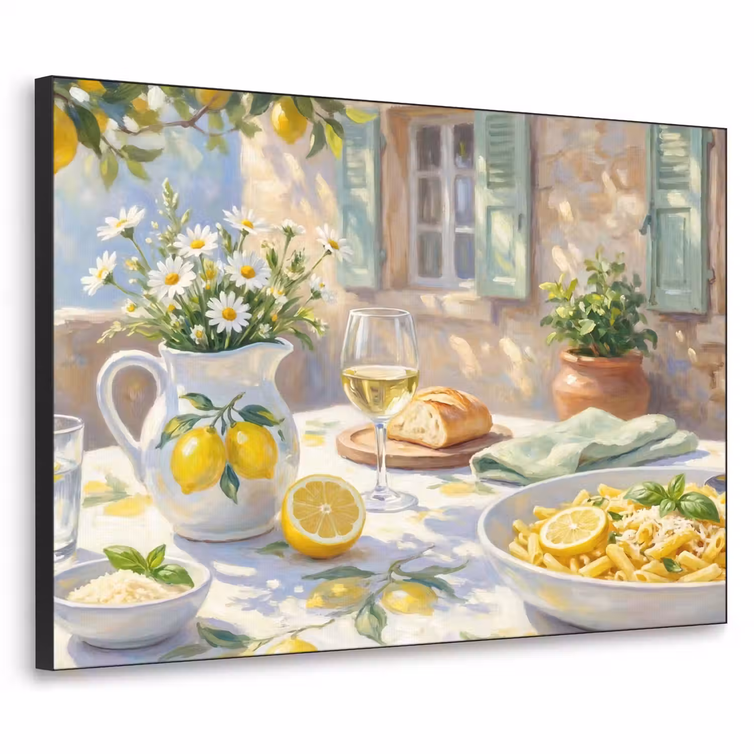 Eten - Terras - Zomer - Geschilderd - Geel Textielframe zwart klein -3d