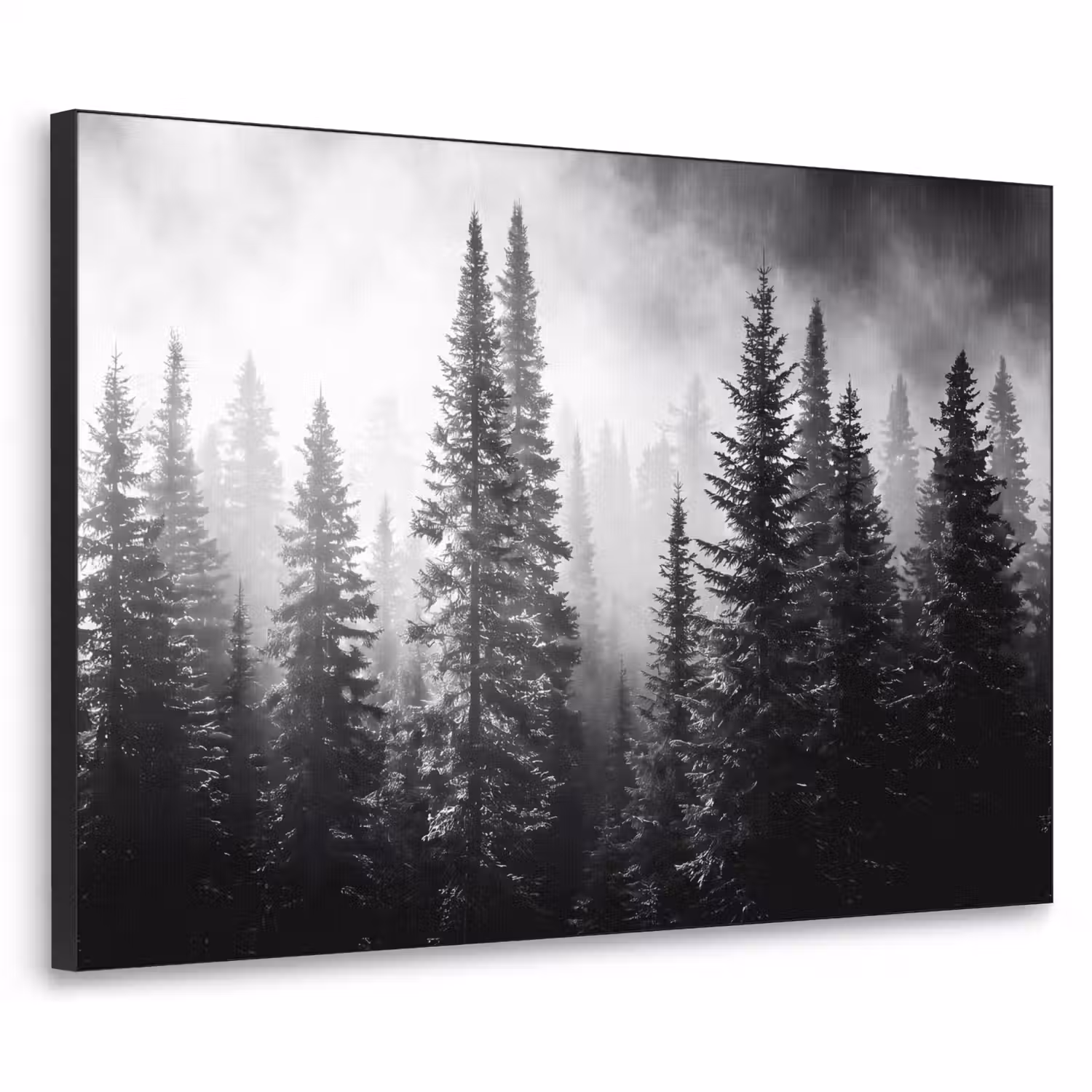 Bos - Mist - Winter - Monochroom - Natuur Textielframe zwart klein -3d