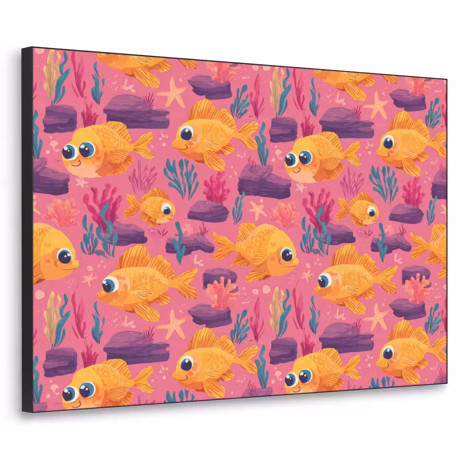 Goudvissen - Koraal - Kleurrijk Textielframe zwart klein 947 -3d