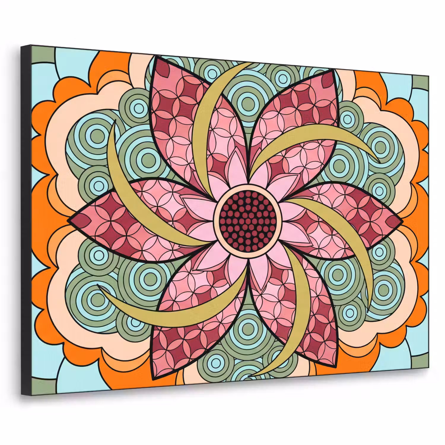 Mandala - Geometrisch - Kunst - Decoratief - Kleurrijk Textielframe zwart klein -3d