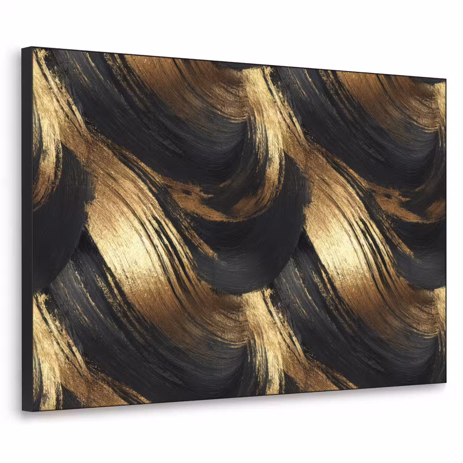 Verfstreken - Abstract - Goud - Zwart Textielframe zwart klein 947 -3d