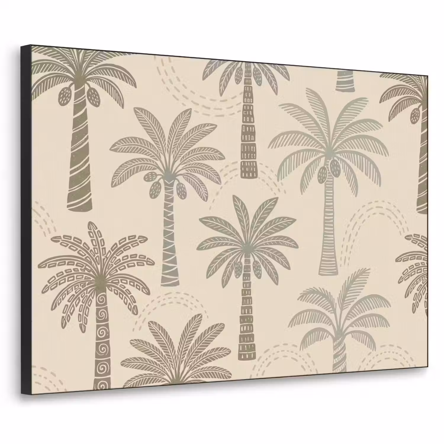 Palmbomen - Patroon - Tropisch - Beige Textielframe zwart klein -3d