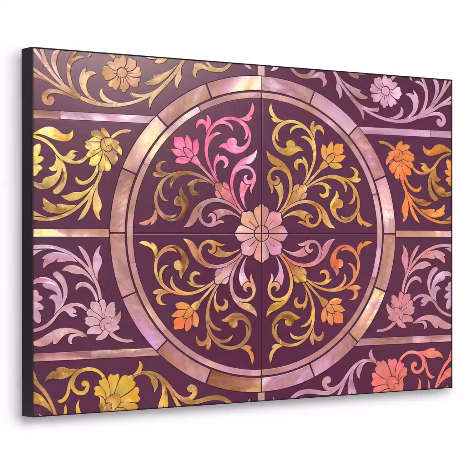 Patroon - Floraal - Oosters - Paars - Goud Textielframe zwart klein -3d