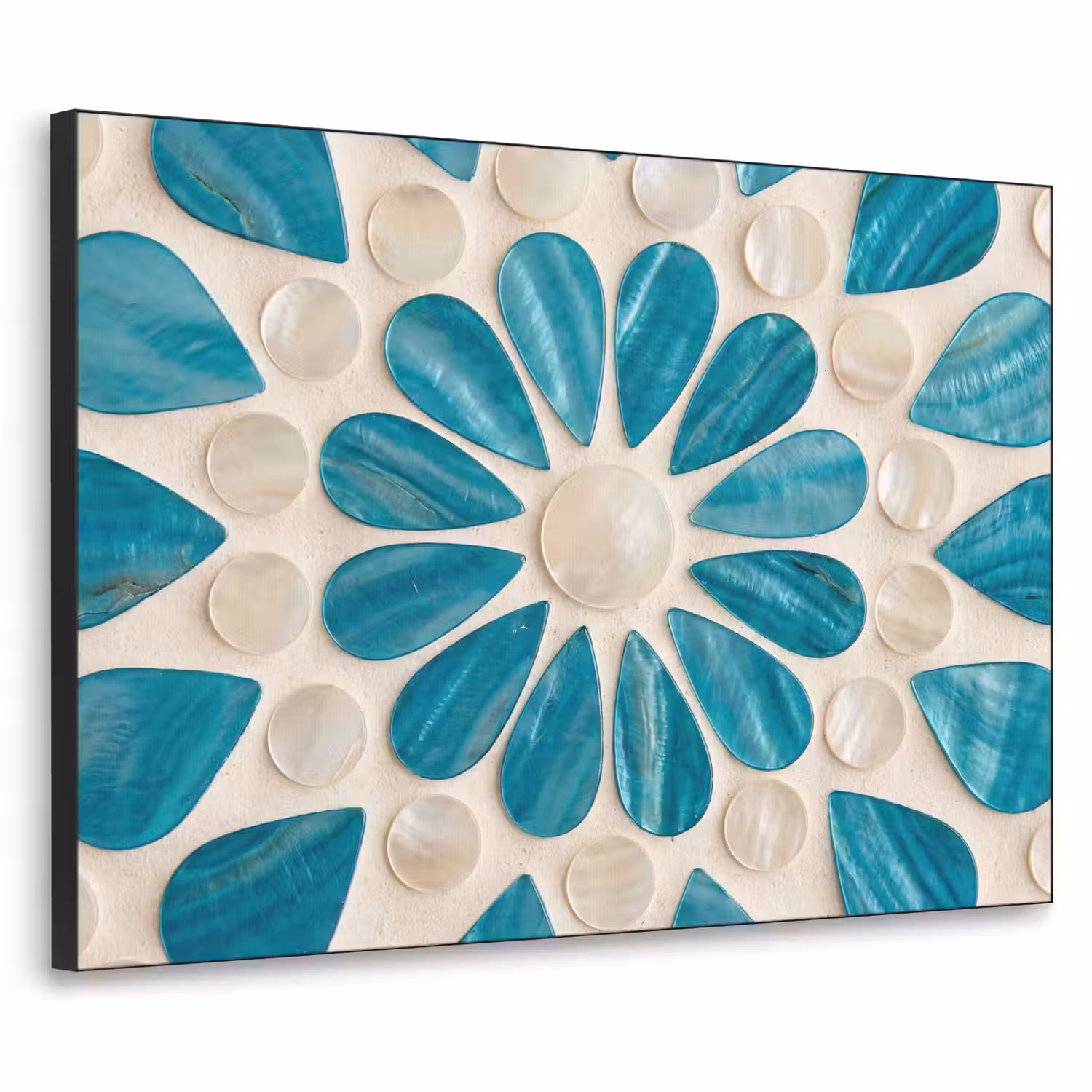 Patroon - Mozaïek - Schelpen - Abstract - Turquoise Textielframe zwart klein -3d