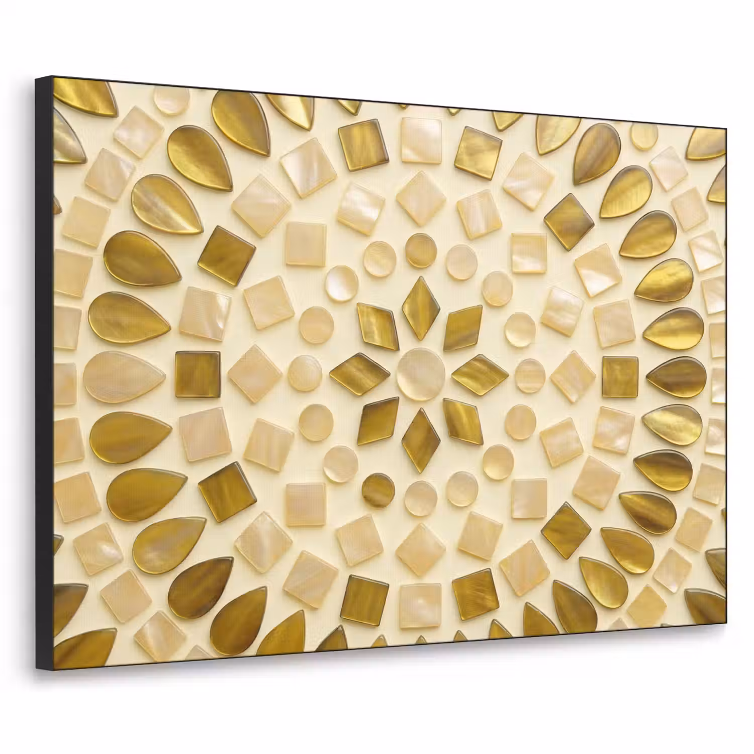 Patroon - Vormen - Mozaïek - Abstract - Goud Textielframe zwart klein -3d