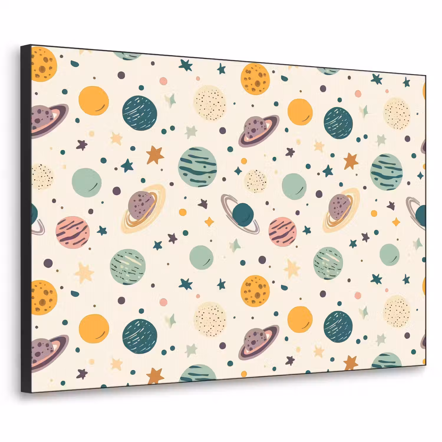 Planeten - Retro - Kleurrijk Textielframe zwart klein 947 -3d