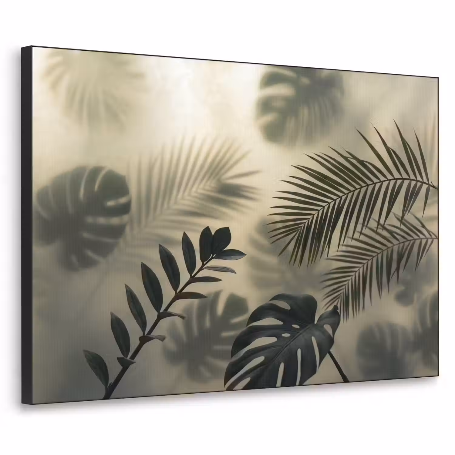 Planten - Bladeren - Schaduwen - Groen - Modern Textielframe zwart klein -3d