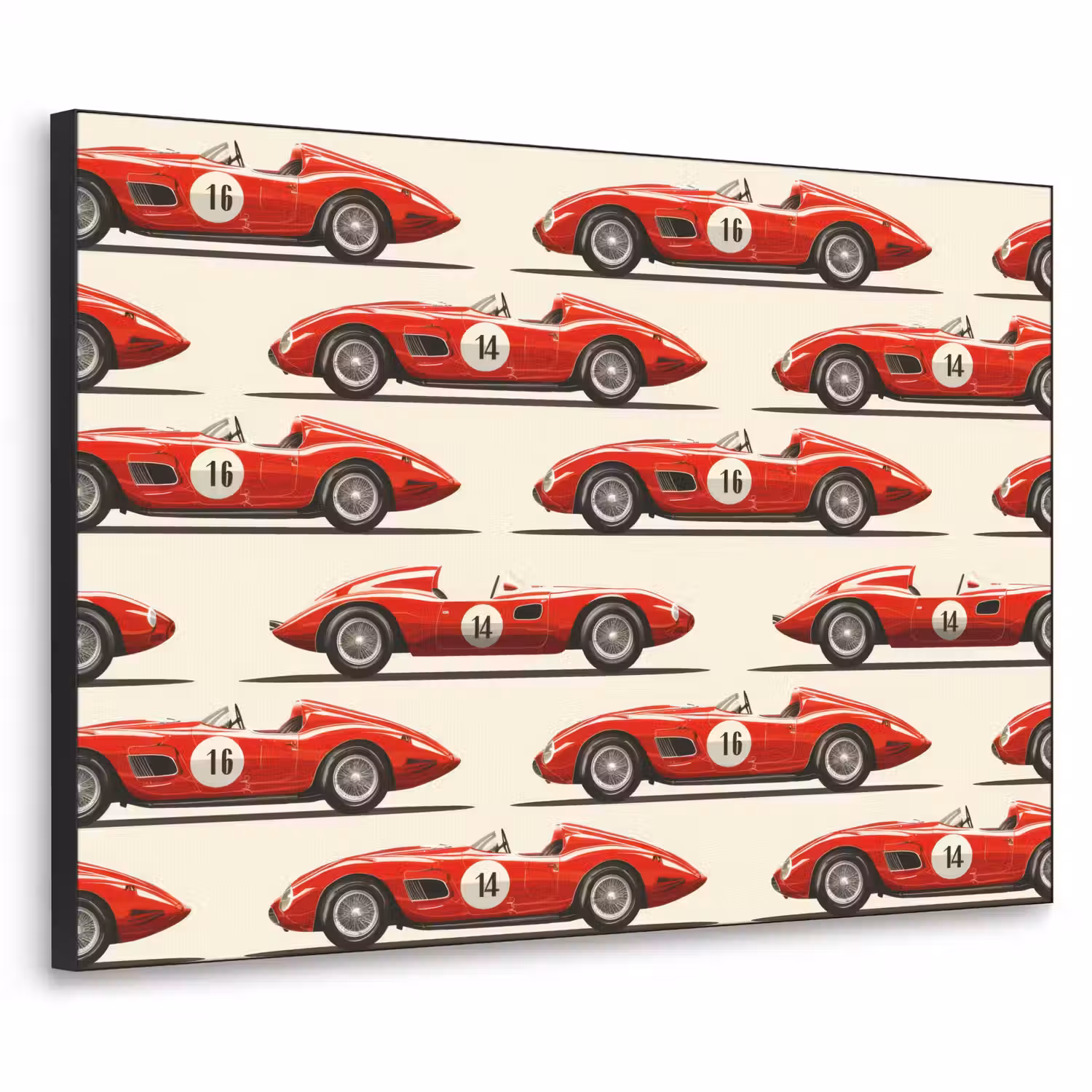 Raceauto - Retro - Rood Textielframe zwart klein 947 -3d