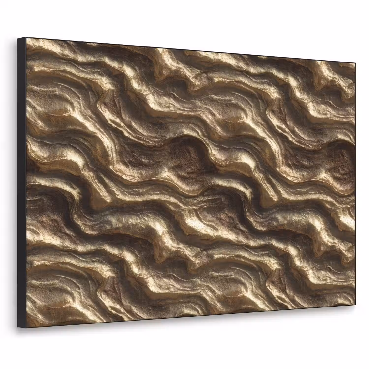 Reliëf - Golven - Abstract - Bronsgoud Textielframe zwart klein 947 -3d