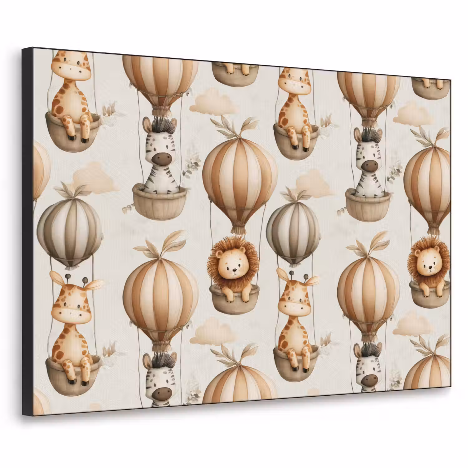 Safari - Luchtballonen - Taupe Textielframe zwart klein 947 -3d