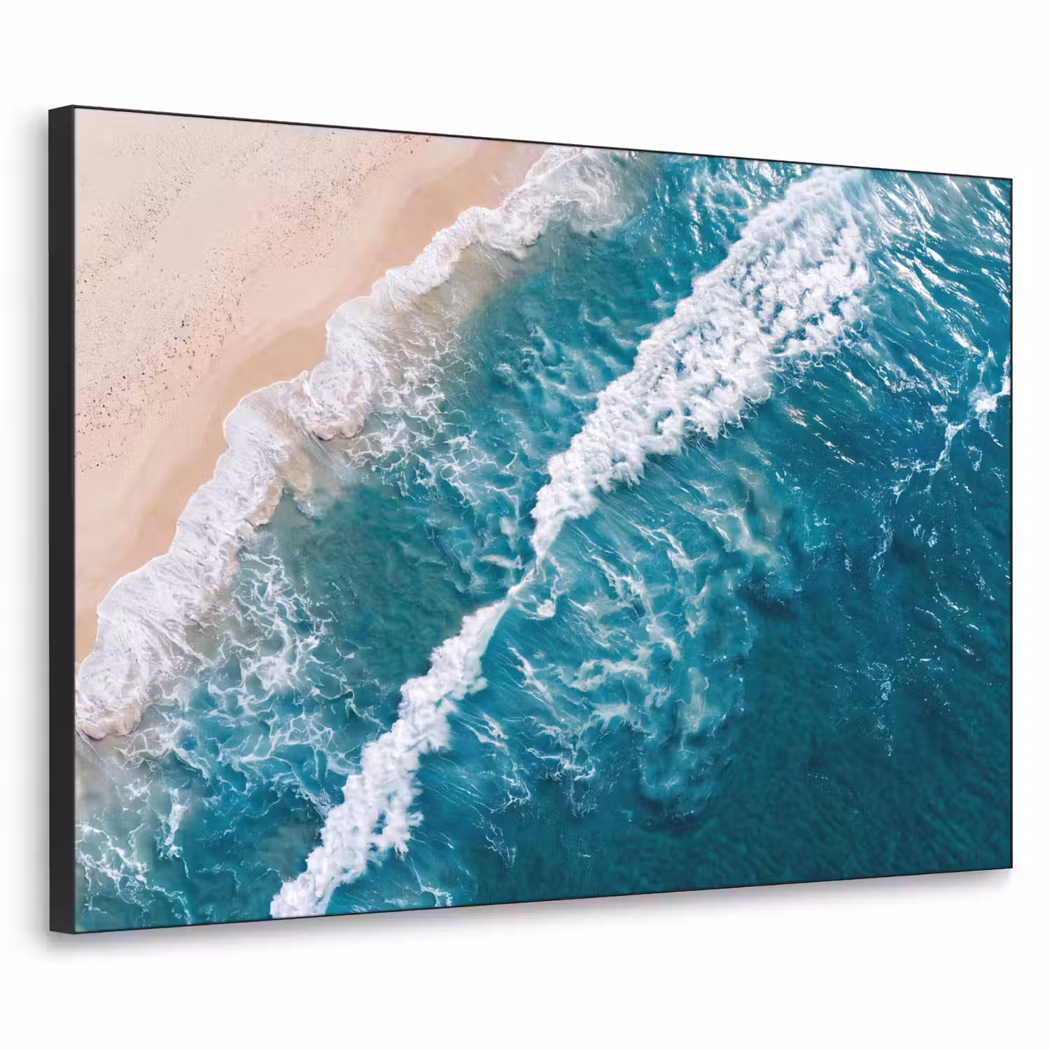 Zee - Strand - Golven - Natuur - Blauw Textielframe zwart klein -3d