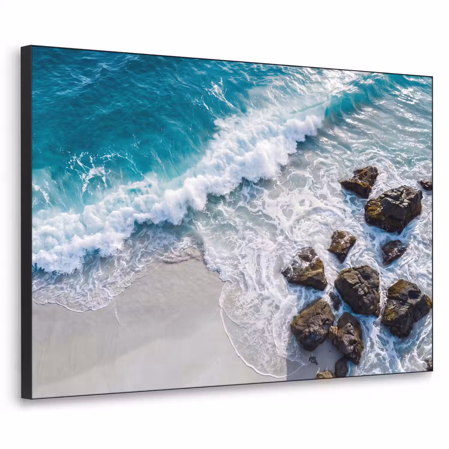 Zee - Golf - Strand - Natuur - Blauw Textielframe zwart klein -3d