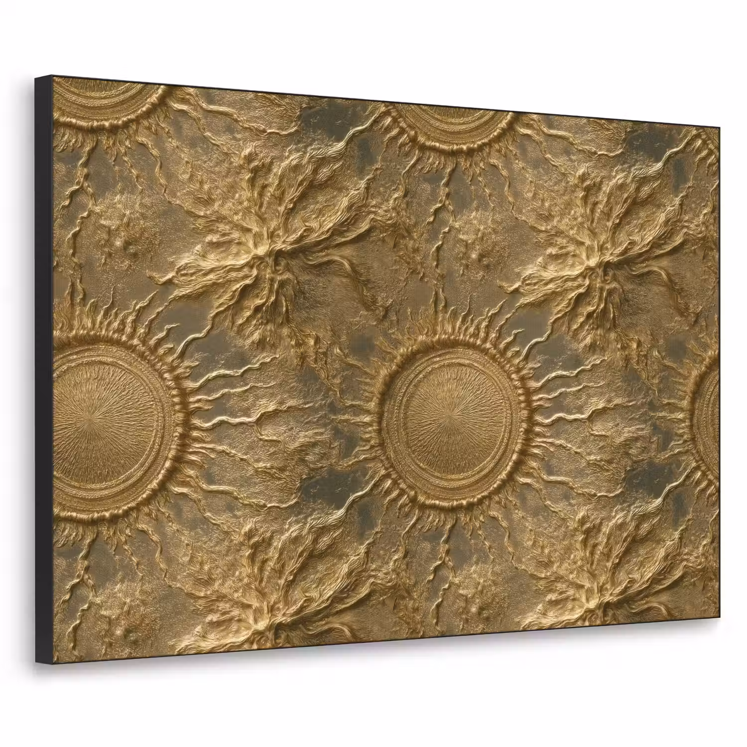Zon - Reliëf - Antiek - Goud Textielframe zwart klein 947 -3d