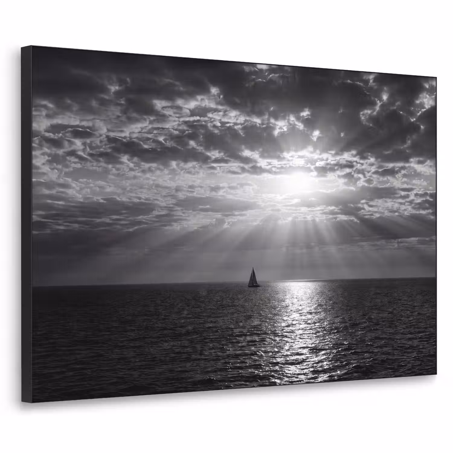Water - Boot - Lucht - Natuur - Zwart-wit Textielframe zwart klein -3d