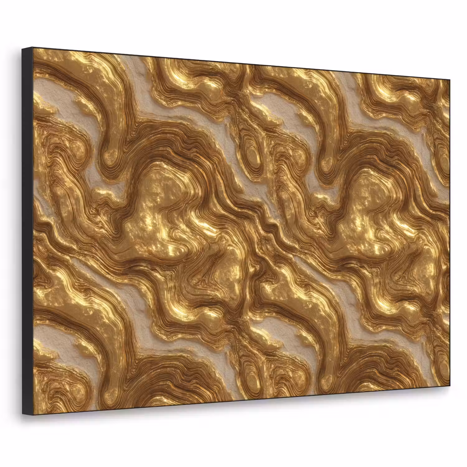 Golven - Organisch - Goud - Crème Textielframe zwart klein 947 -3d