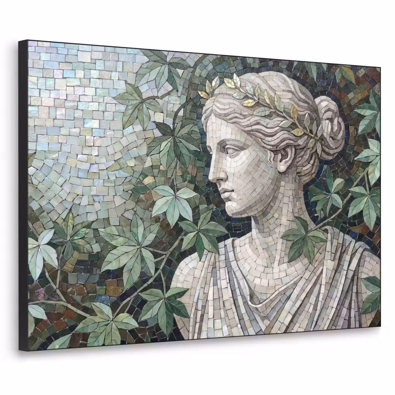 Vrouw - Klassiek - Mozaiëk - Natuur - Groen Textielframe zwart klein -3d