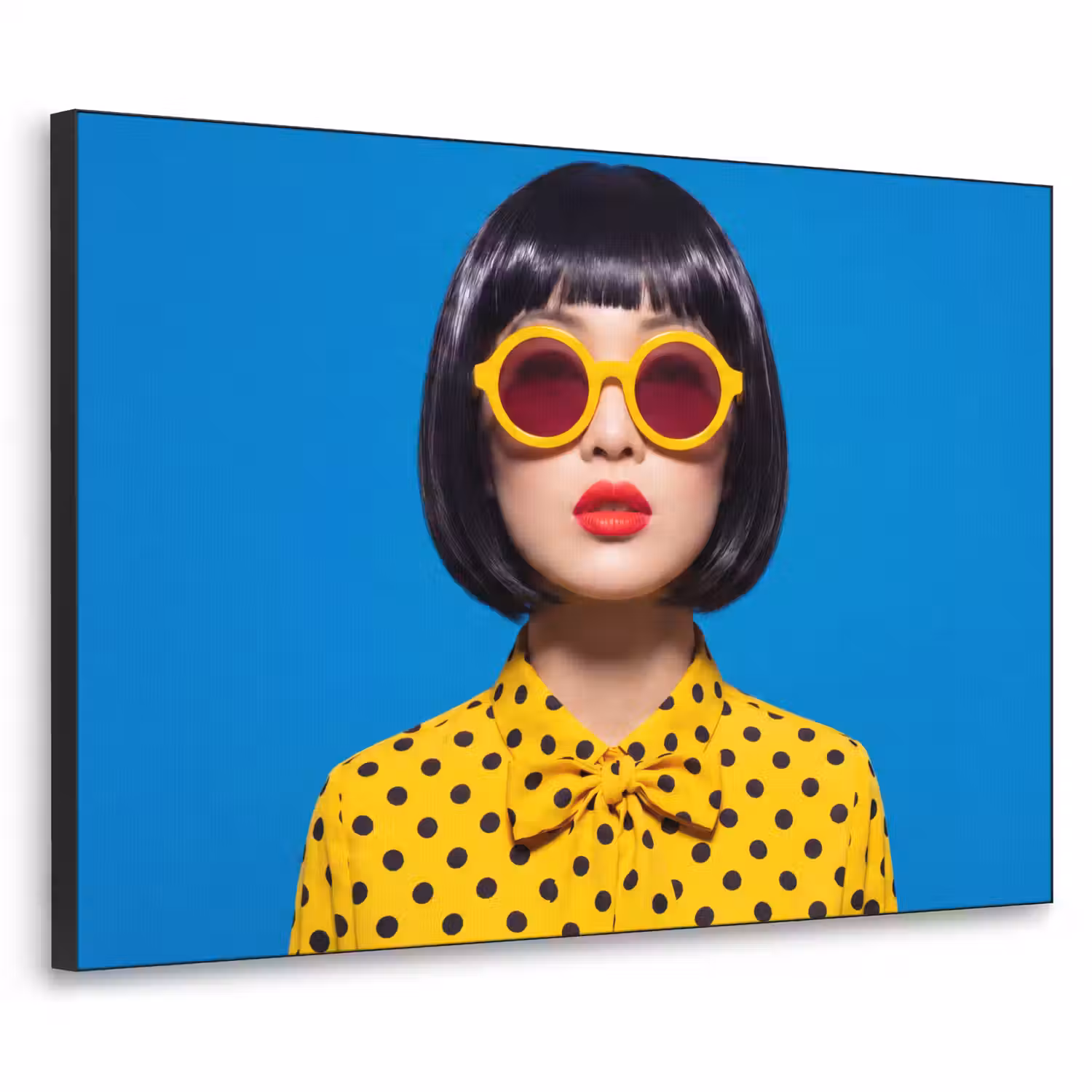 Vrouw - Zonnebril - Pop Art - Portret - Geel Textielframe zwart klein -3d