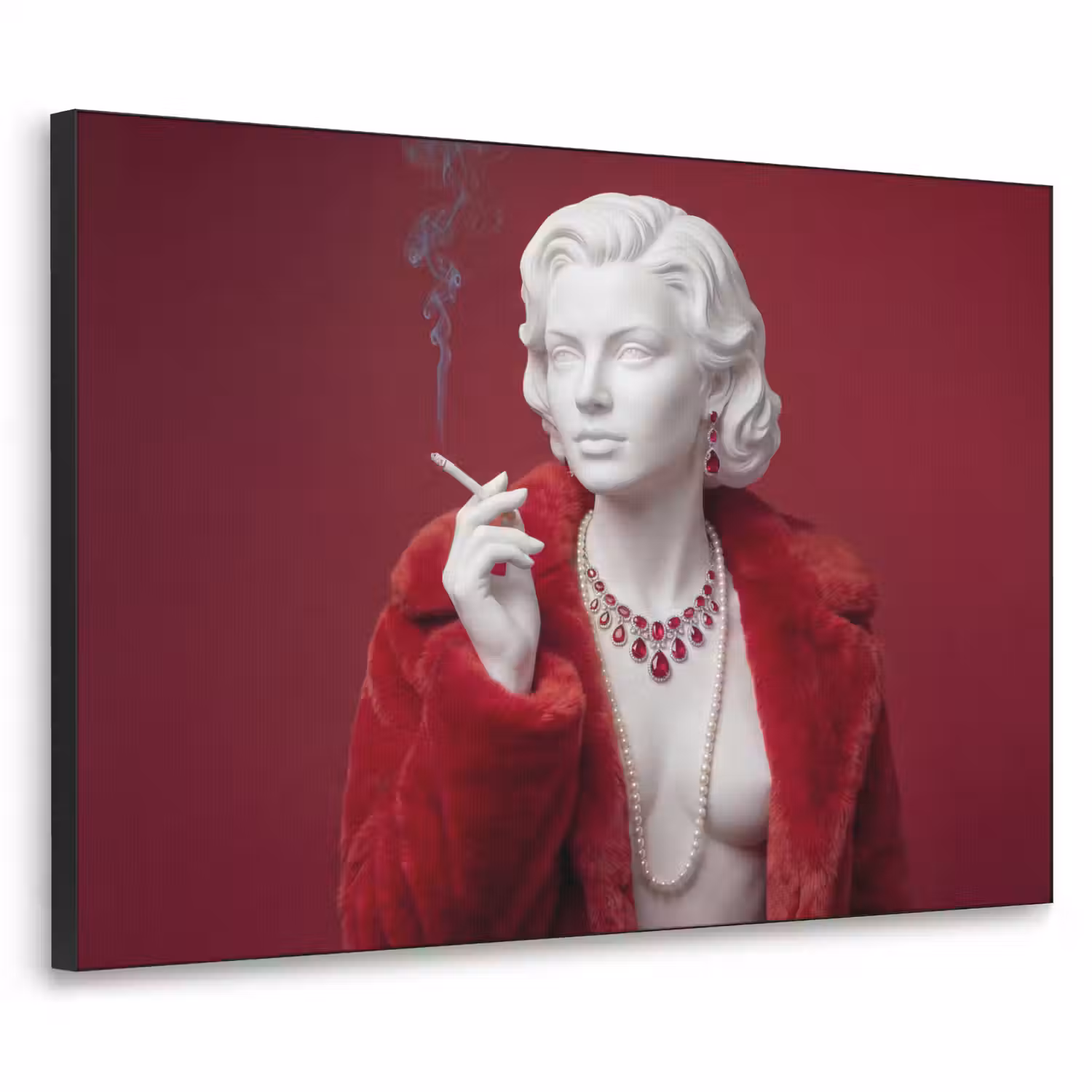 Vrouw - Bontjas - Mode - Klassiek - Rood Textielframe zwart klein -3d