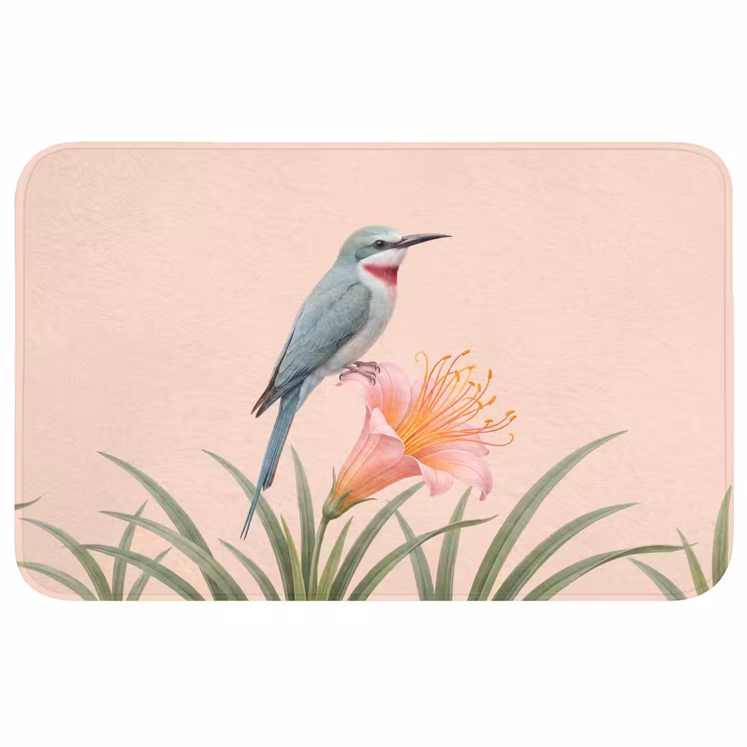 Vogel - Bloem - Natuur - Roze Badmat klein -3d