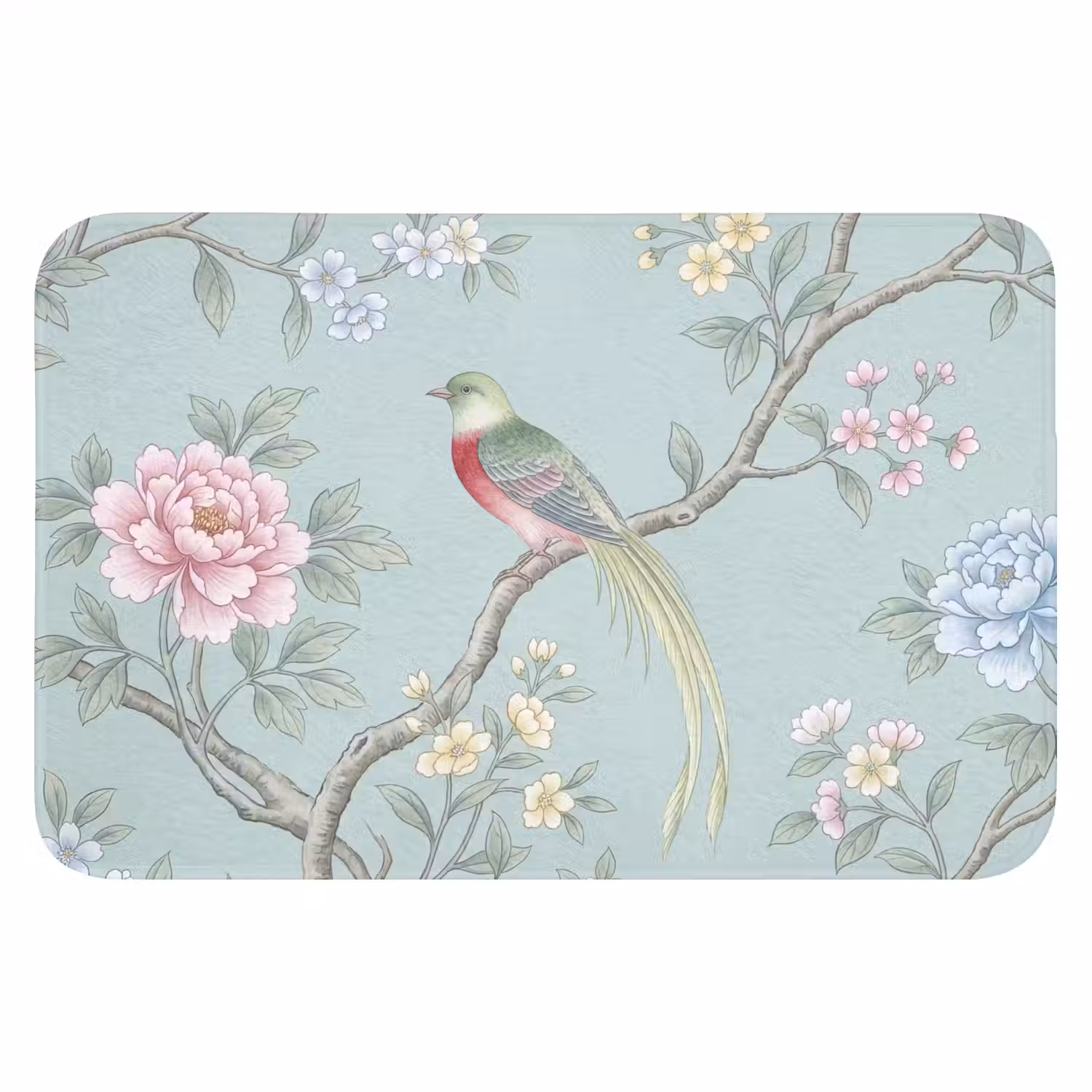 Vogel - Bloemen - Kleurrijk Badmat klein -3d