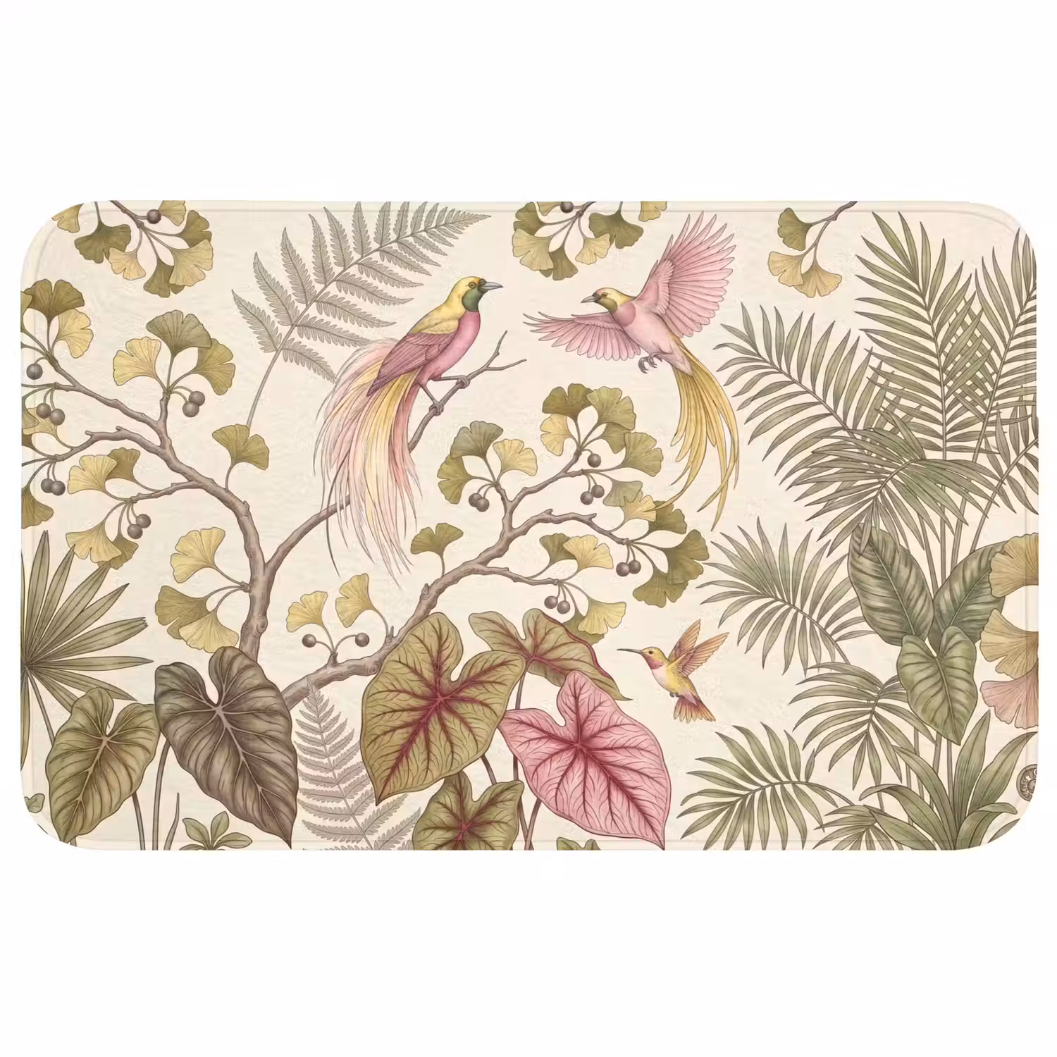 Vogels - Tropisch - Botanisch - Roze Badmat klein -3d