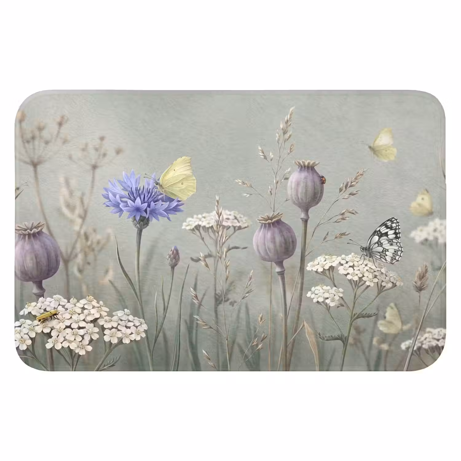Vlinders - Wildbloemen - Illustratie - Kleurrijk Badmat klein -3d