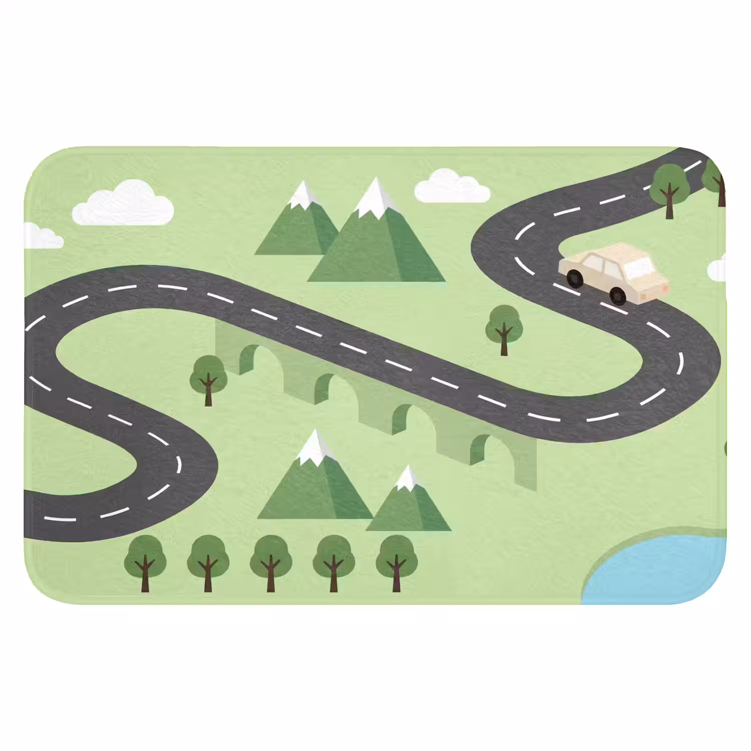 Auto - Bergweg - Natuur - Illustratie Badmat klein -3d