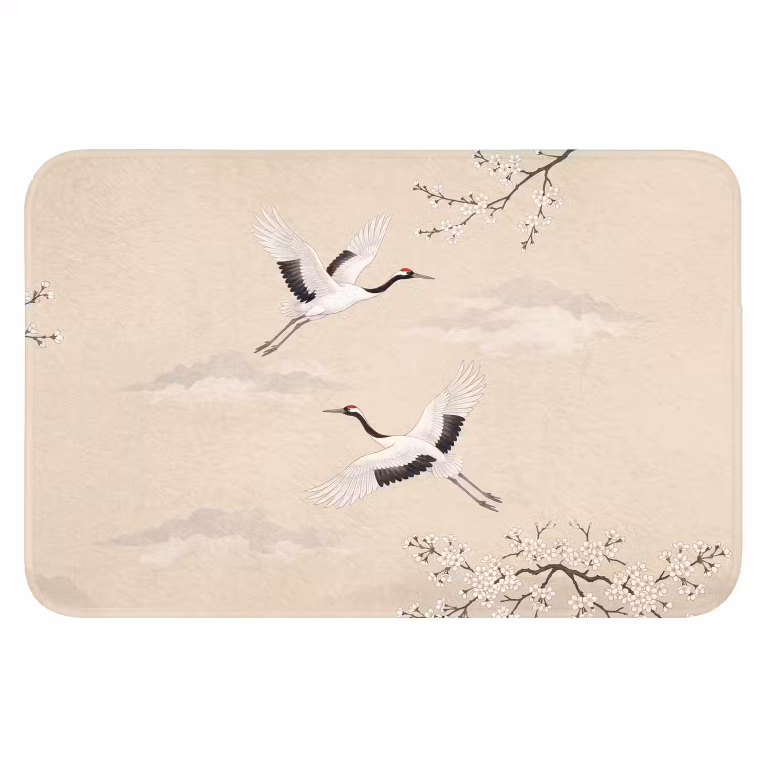 Kraanvogels - Bloesem - Beige Badmat klein -3d
