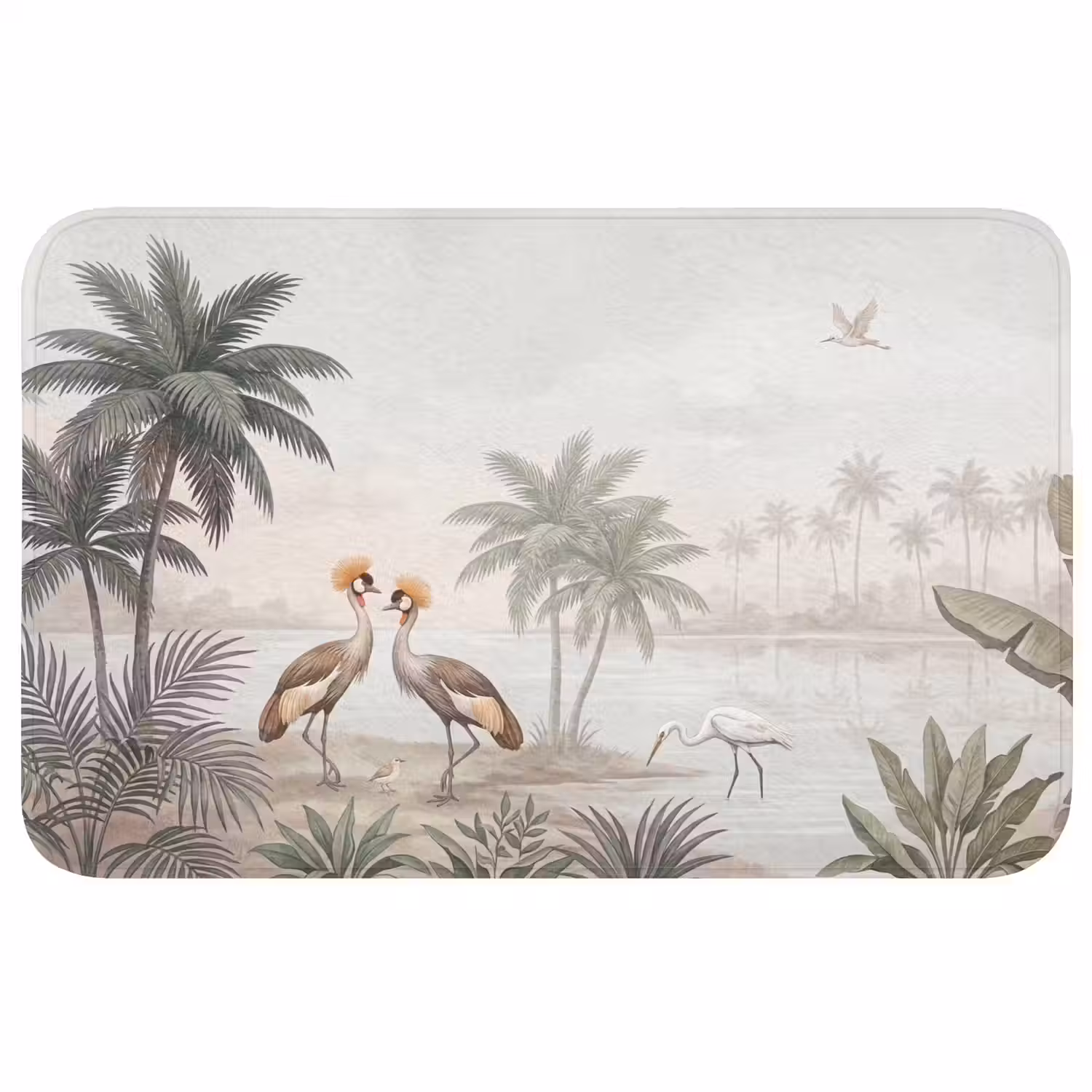 Kraanvogels - Palmbomen - Tropisch Badmat middel -3d