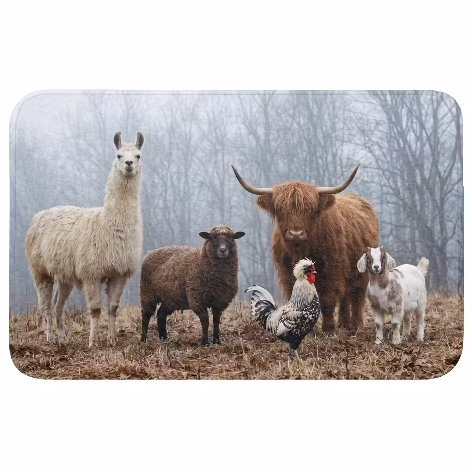 Boerderijdieren - Groep - Mist - Natuur - Rustiek Badmat middel -3d
