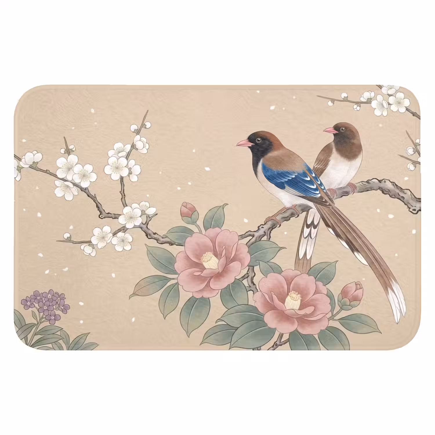 Bloemen - Vogels - Bloemen Badmat klein -3d