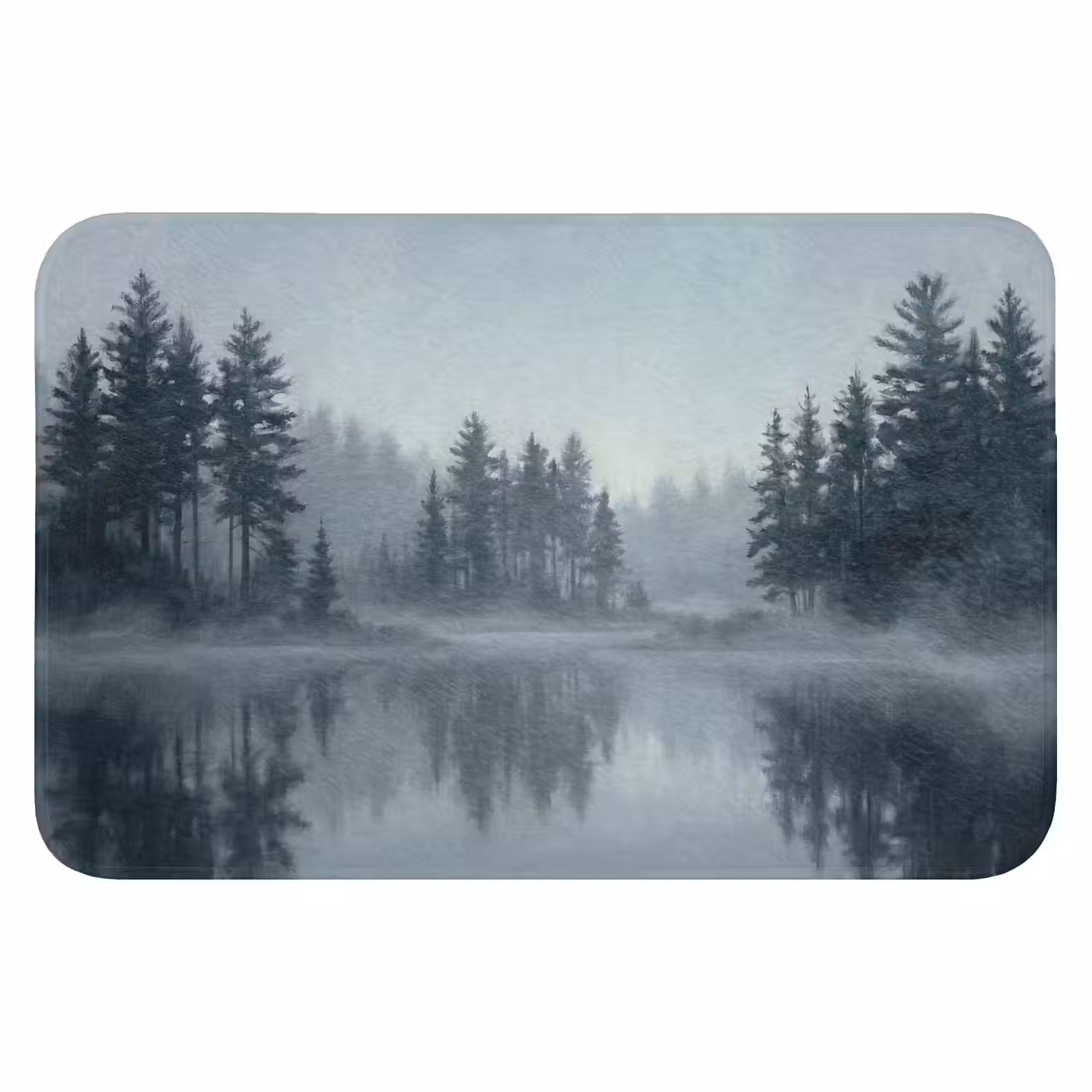 Bos - Meer - Mist - Natuur - Grijs Badmat klein -3d