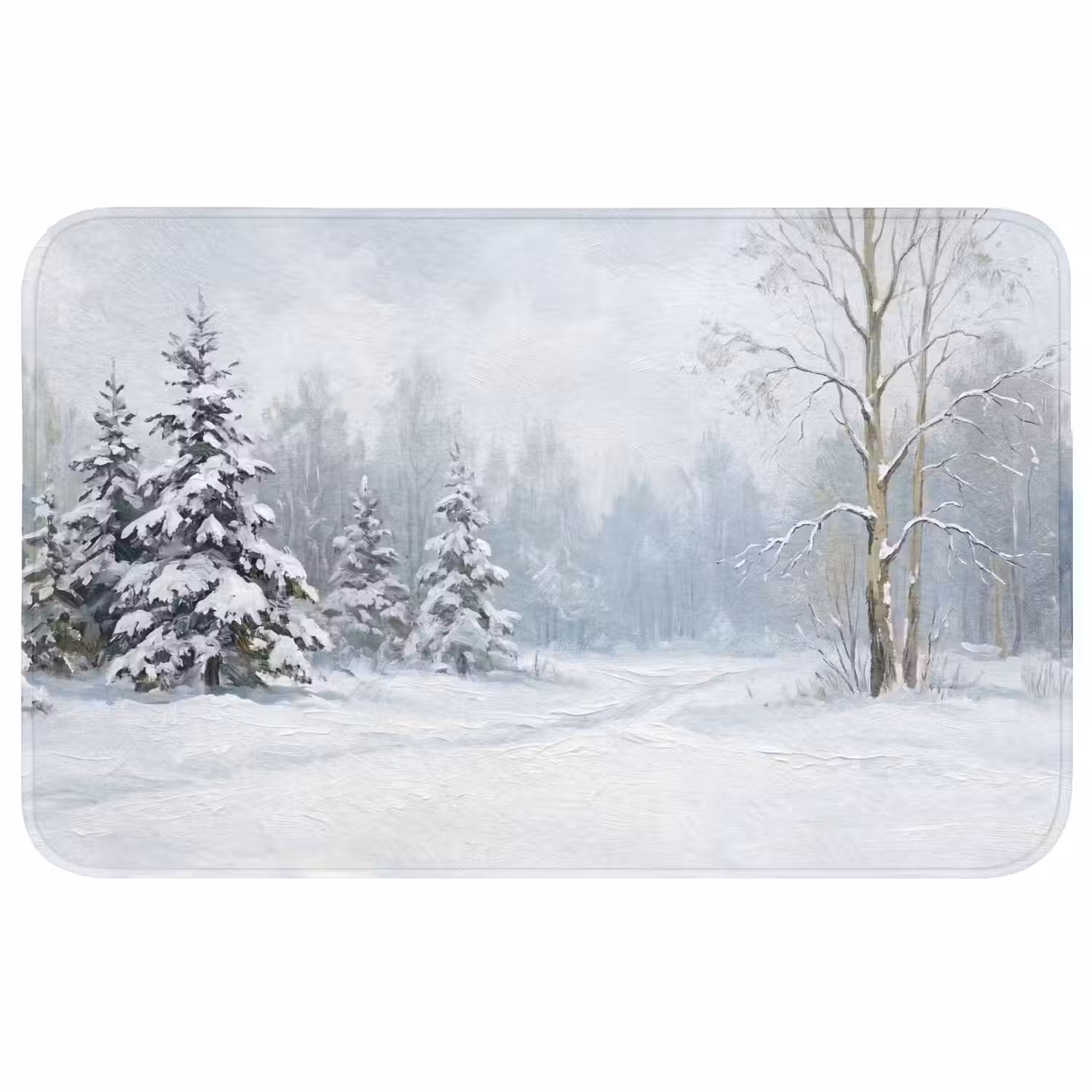 Bospad - Dennen - Sneeuw - Winter - Rustgevend Badmat middel -3d