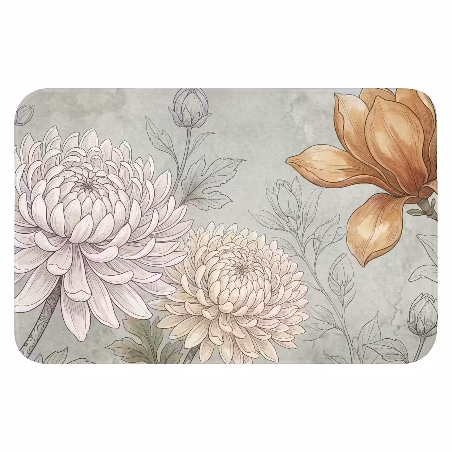 Illustratie - Bloemen - Groen Badmat klein -3d