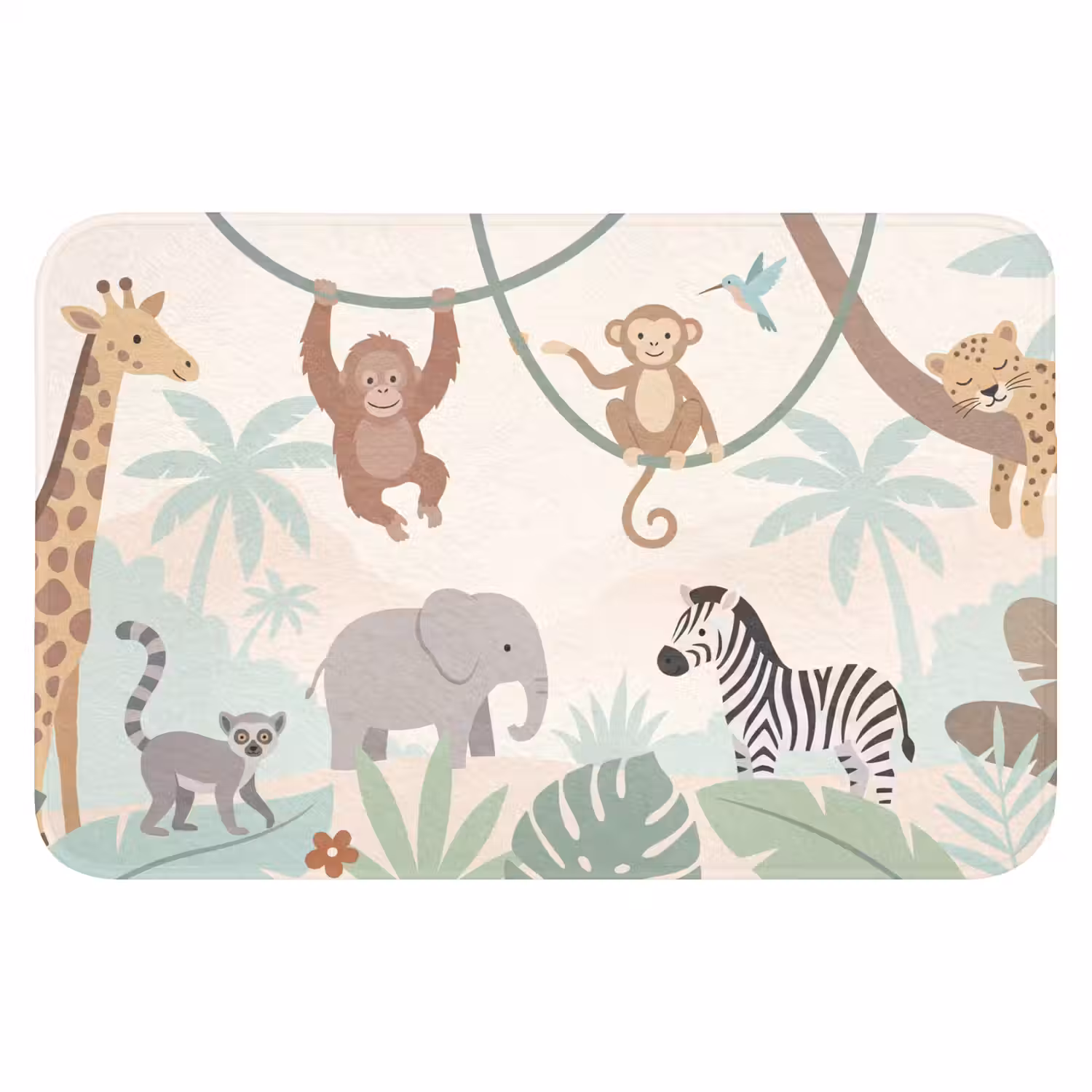 Jungle - Dieren - Groen Badmat klein -3d