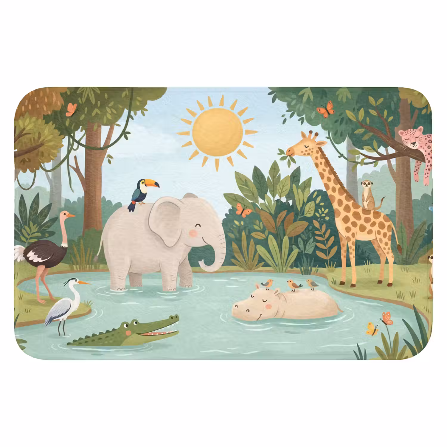 Jungle - Oase - Dieren - Kleurrijk Badmat klein -3d