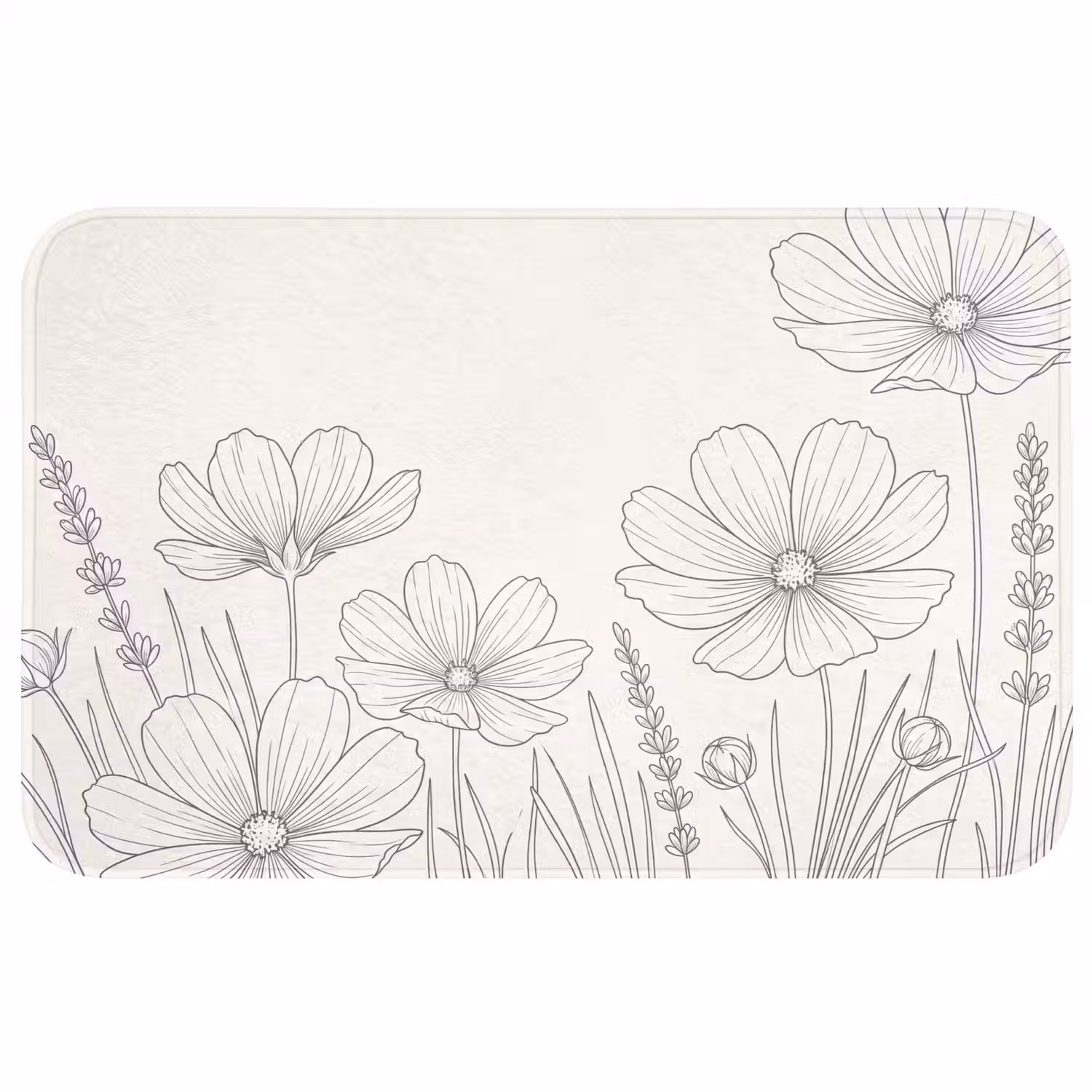 Minimalistisch - Modern - Bloemen - Beige Badmat middel -3d