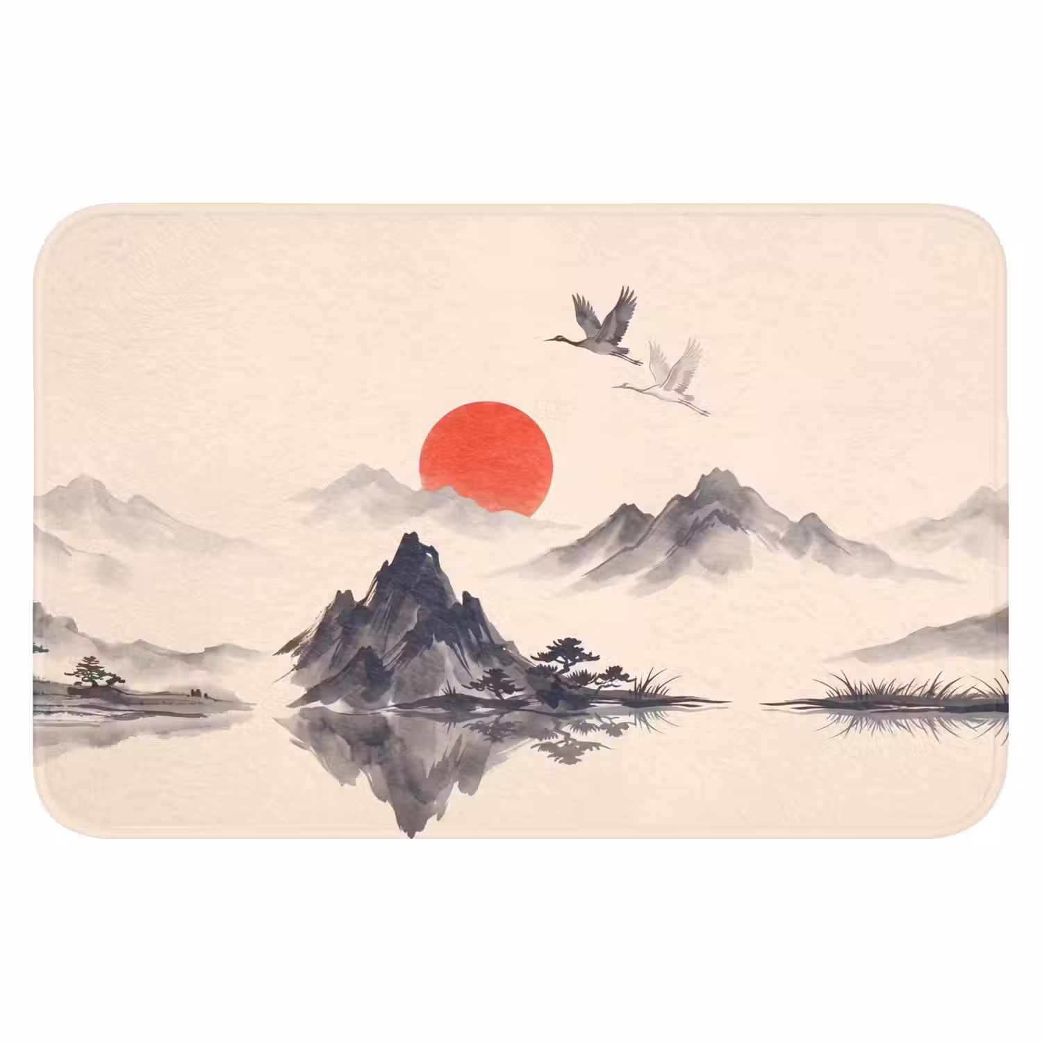 Oosters - Kraanvogels - Landschap Badmat klein -3d
