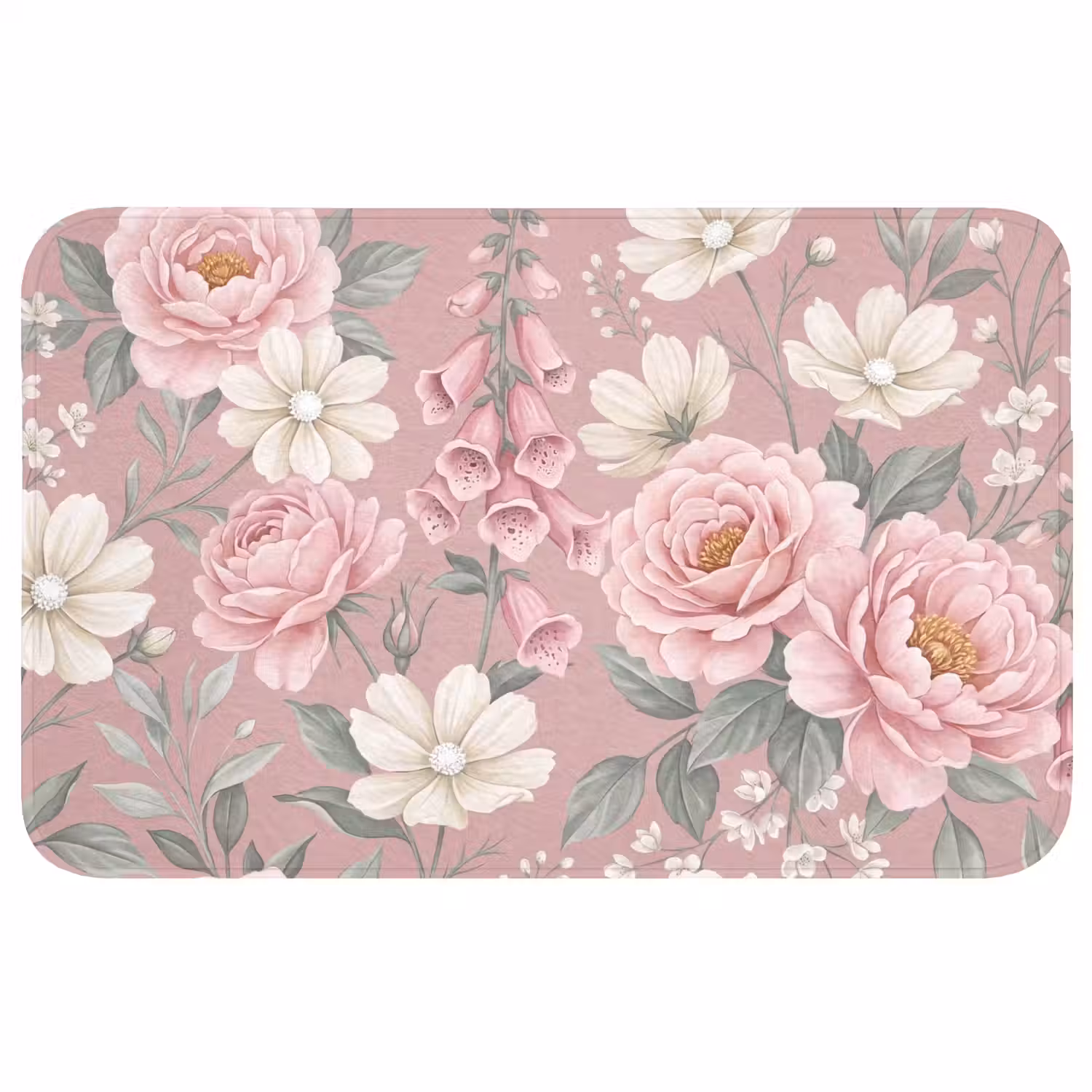 Pioenrozen - Vingerhoedskruid - Pink Badmat middel -3d