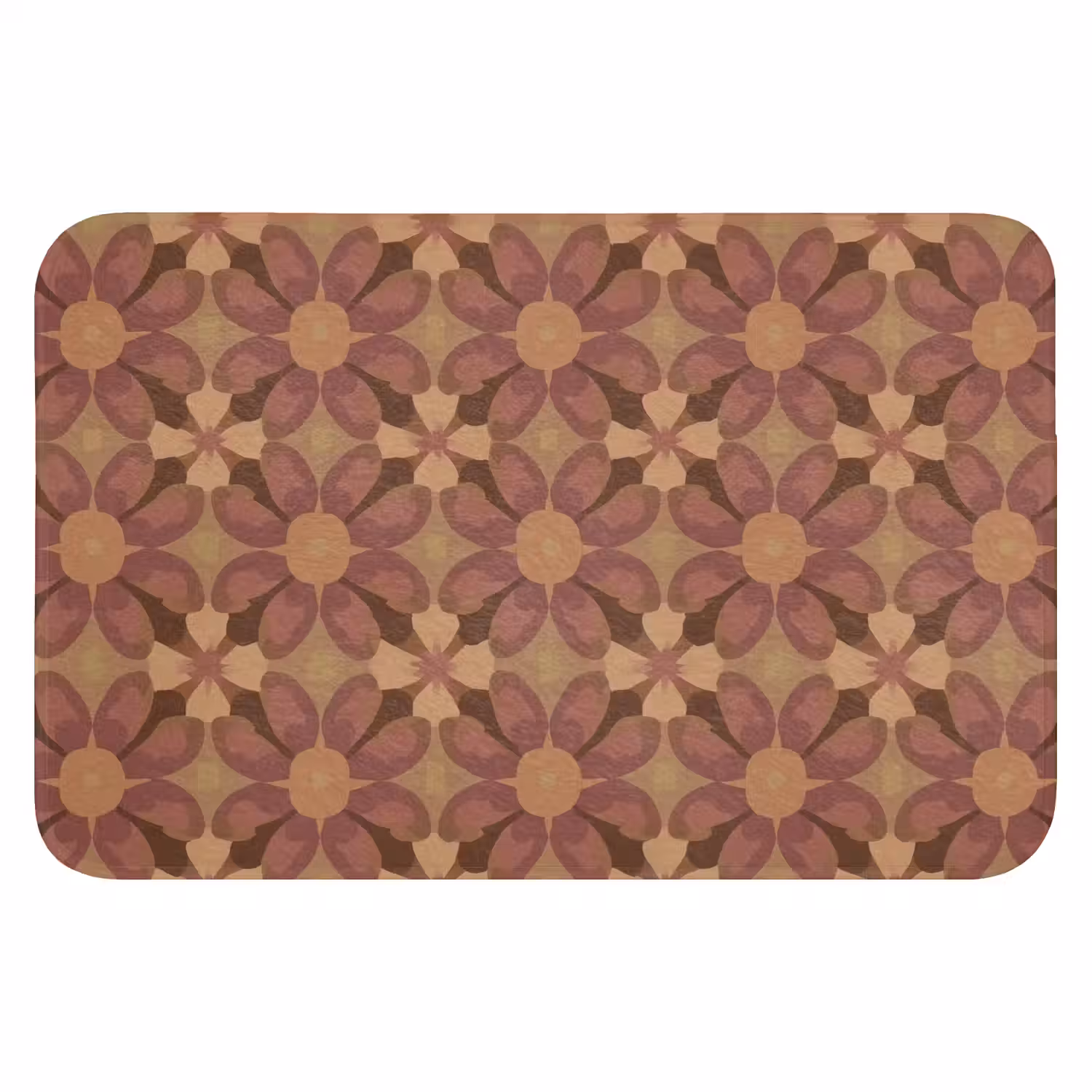 Retro - Bloemen - Bruin Badmat klein 997 -3d