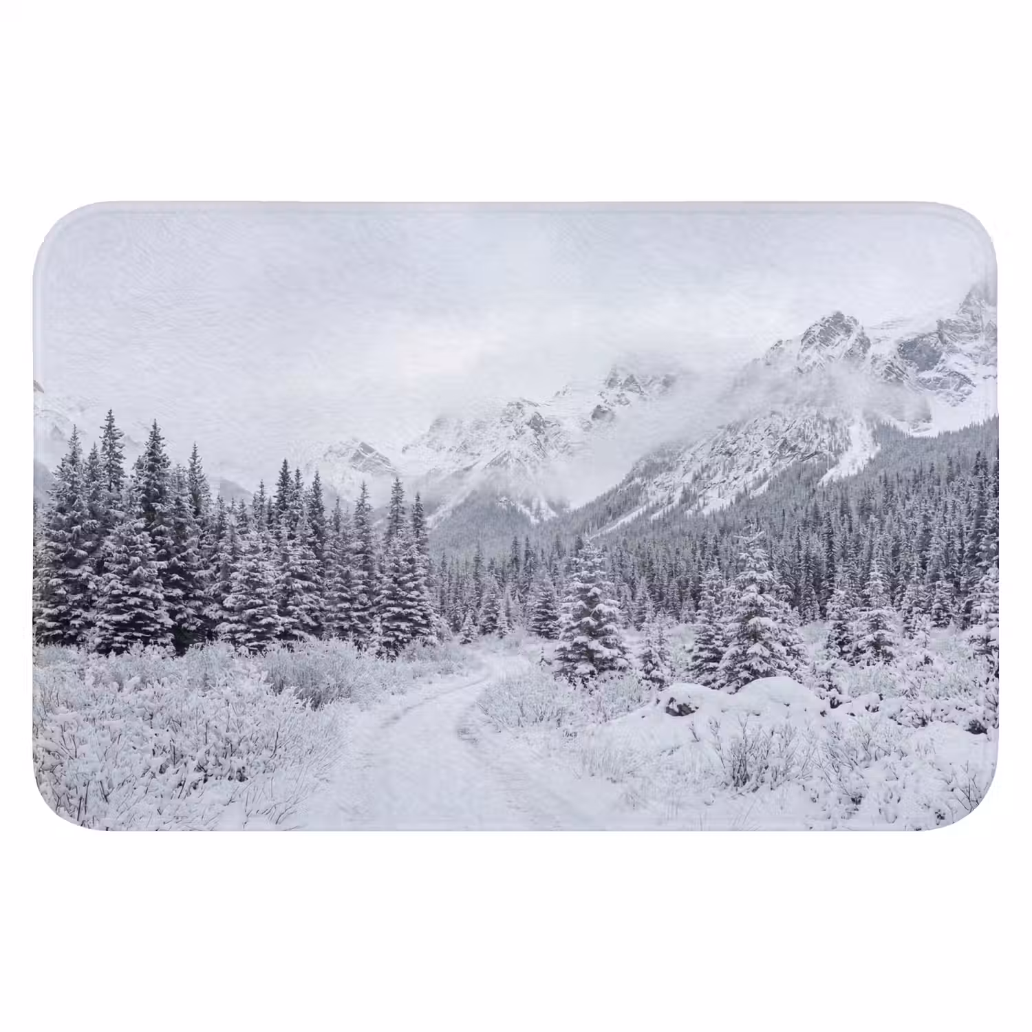 Weg - Bergen - Sneeuw - Naaldbos - Avontuurlijk Badmat klein -3d