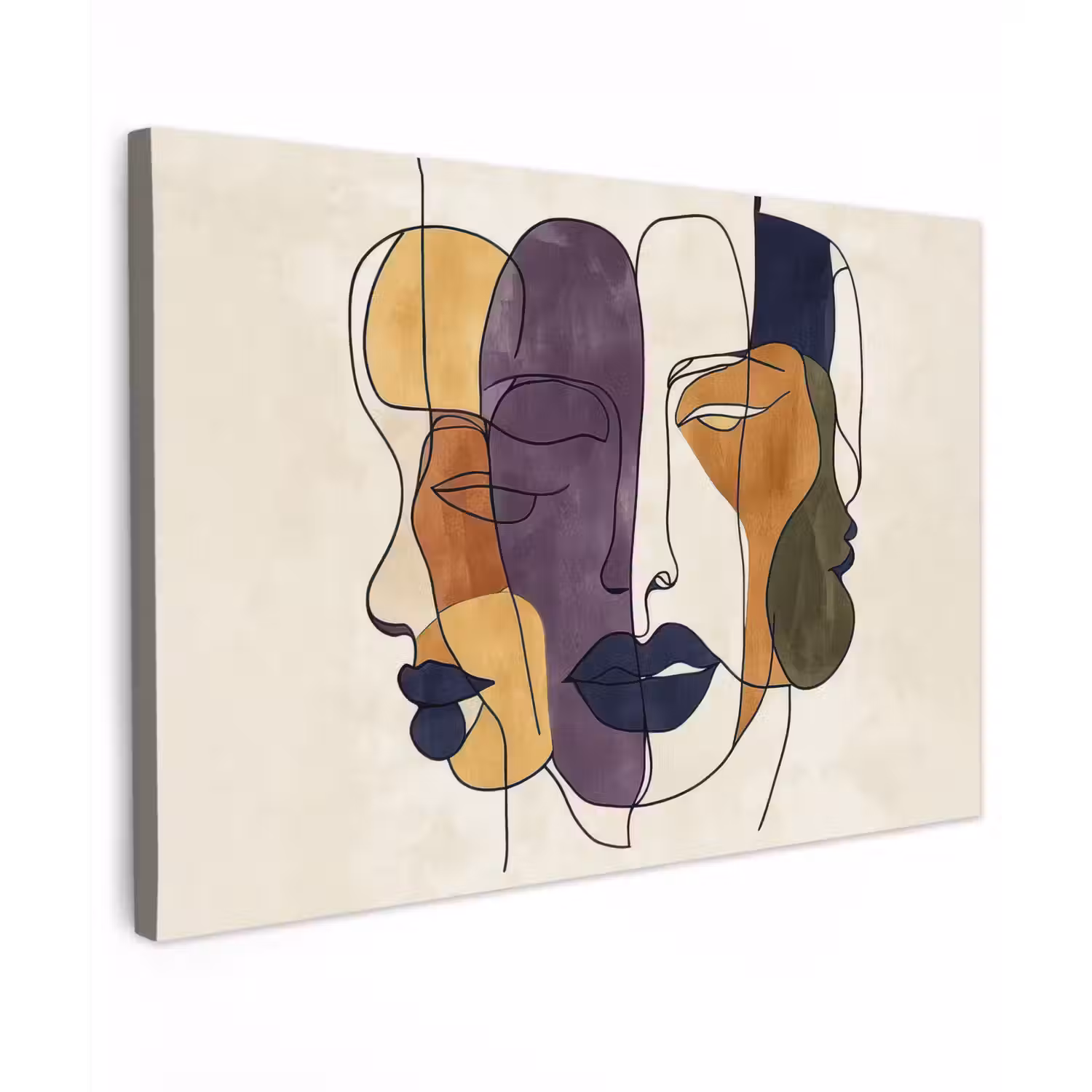 Abstract - Overlappende gezichten - Paars - Donkergroen canvas 2cm klein -z3d